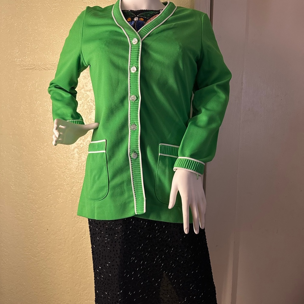 Vibrant Green Women's Blazer with White Accents